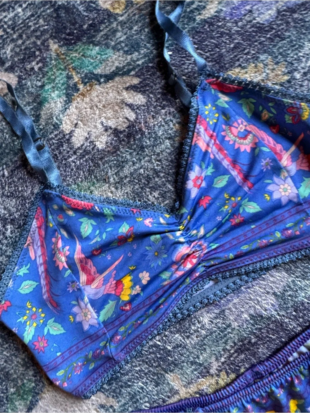 Spell Lovebird Deep Sky Blue Floral Two-Piece Bralette and Briefs Set